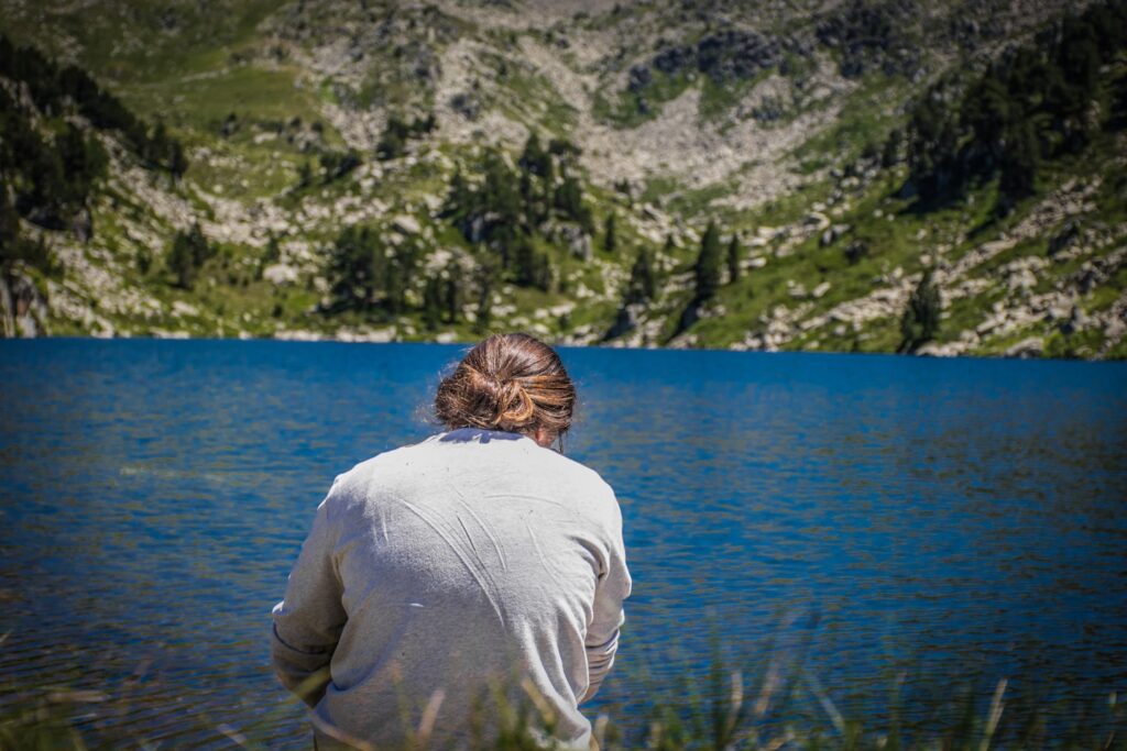 In front of the lake